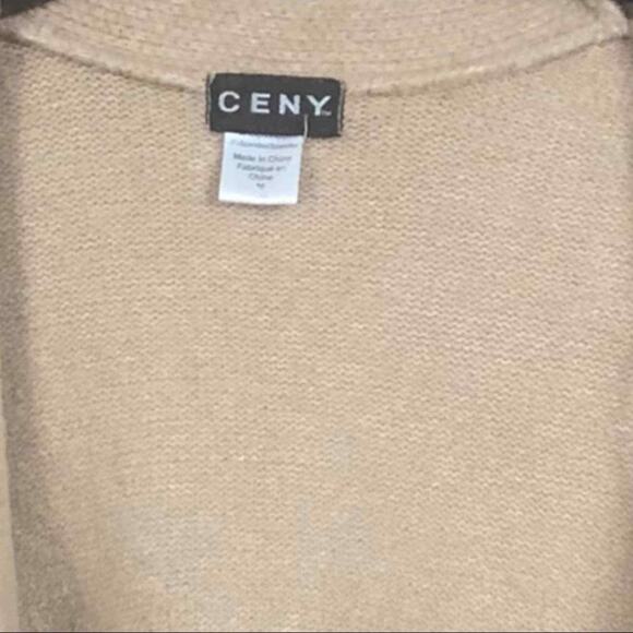 CENY Women’s Cardigan M Tan Gray Colorblock Open Front Pockets NWOT - Picture 7 of 16